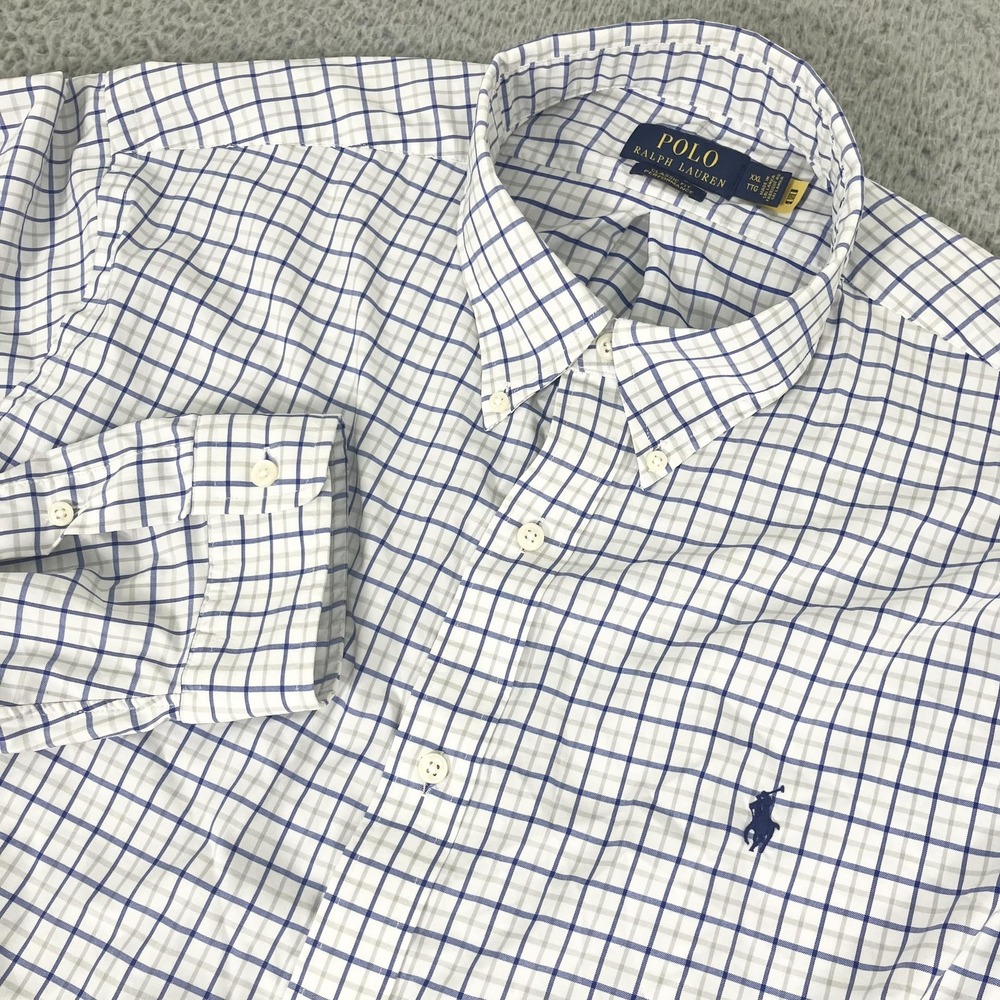 Polo Ralph Lauren Shirt Mens 2XL White Check Performance Stretch Button Up